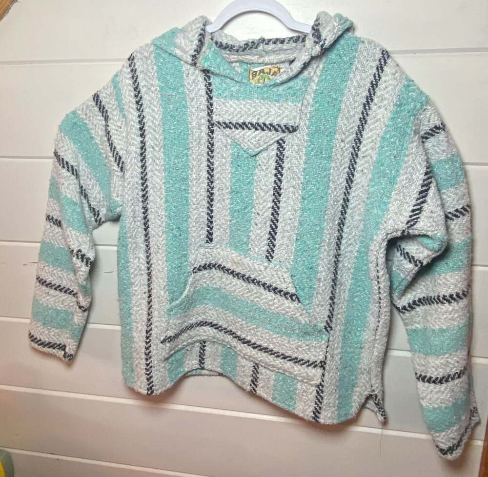 Baja Joe Hoodie Size M Mint Green White Stripe